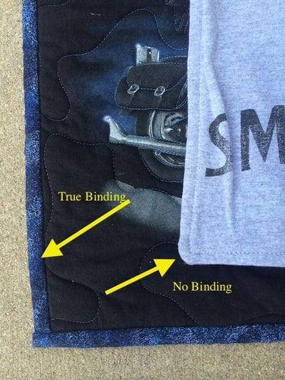 binding vs no binding on a T-shirt quilt