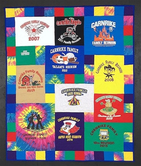 A Too Cool T-shirt Quilt with Filler blocks by Too Cool T-shirt Quilts