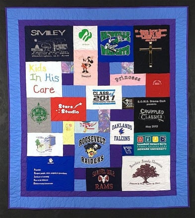 T-shirt quilt with a border by Too Cool T-shirt Quilts