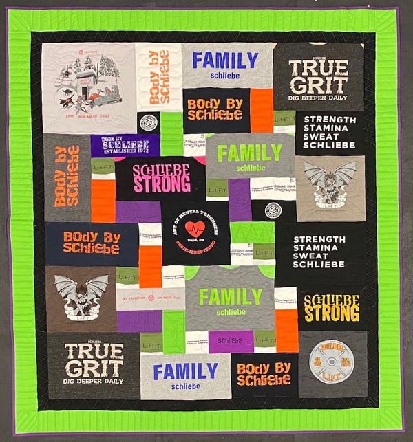 A Too Cool T-shirt Quilt with Filler blocks by Too Cool T-shirt Quilts