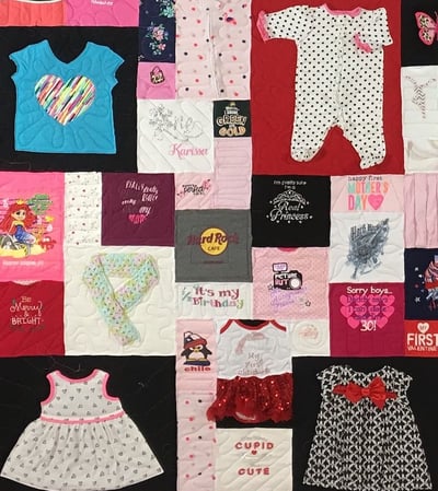 Complex baby quilt  close up by Too Cool T-shirt Quilts