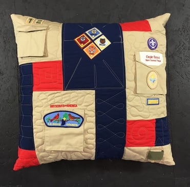 Front of scout pillow Too Cool T-shirt Quilts