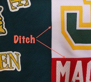 showing the ditches on a T-shirt quilt - when the seams meet.