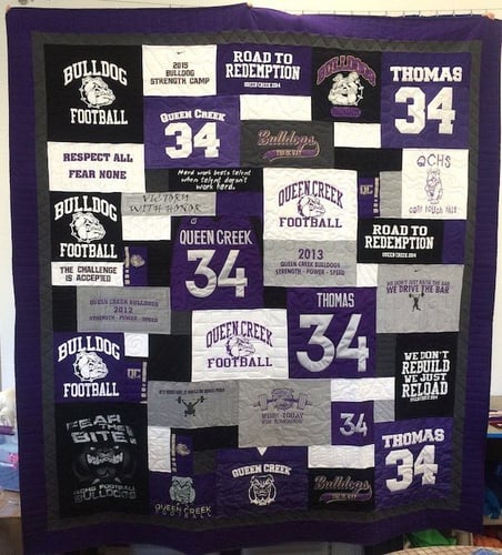 Football jersey quilt by Too Cool T-shirt Quilts