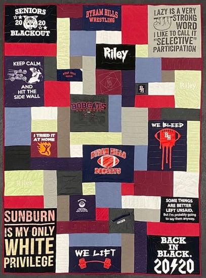 A Too Cool T-shirt Quilt with Filler blocks by Too Cool T-shirt Quilts