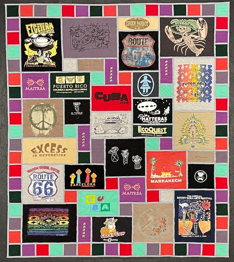 Awesome stained-glass style T-shirt quilt by Too Cool T-shirt quilts