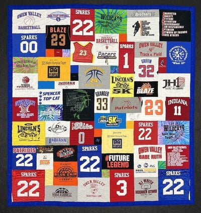 so many different numbers on a T-shirt quilt. By Too Cool T-shirt Quilts