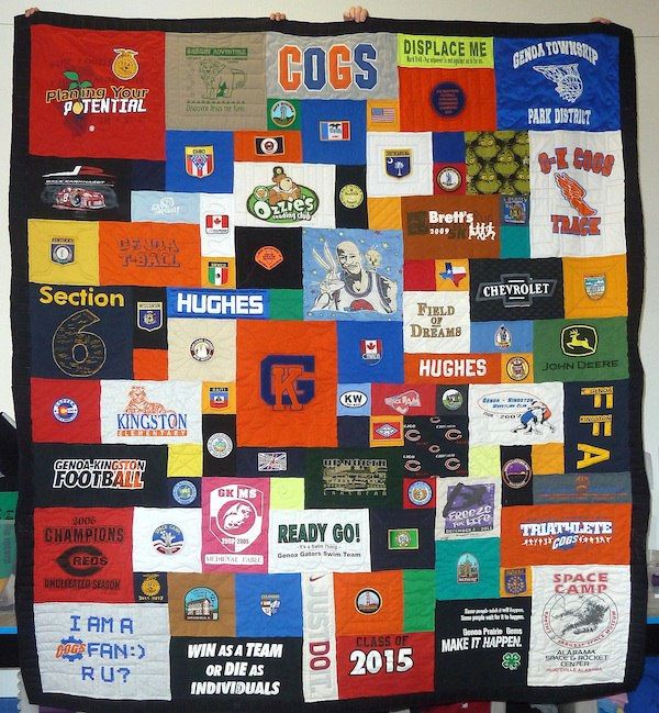 patches used in a T-shirt quilt